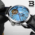 Binger 10009 Business Retro Leather Wristwatch Men Automatic Mechanical Watch Tourbillon Sport Casual Relojes Hombre